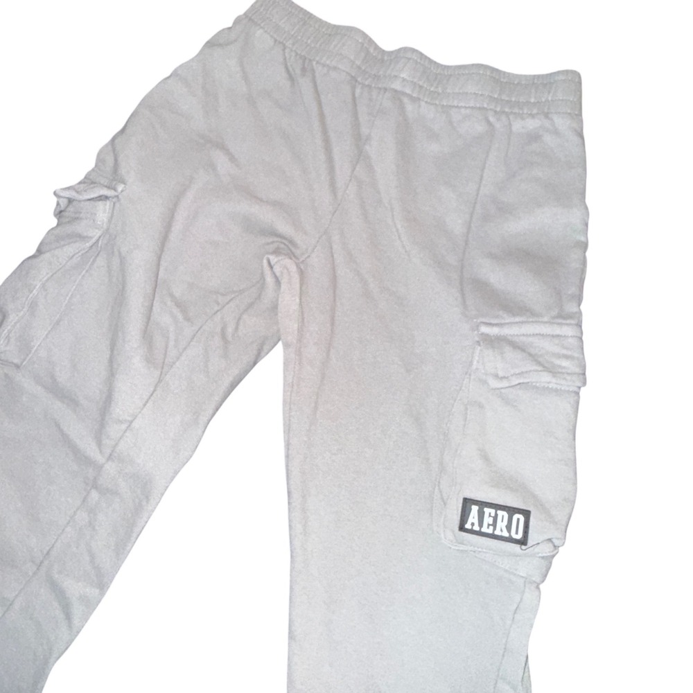 Aeropostale Kids Gray Cargo Jogger Sweatpants Boys Size L 14/16 Fleece‎ Lined